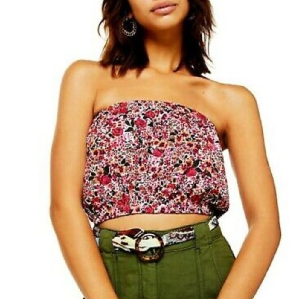 Topshop Floral Print Tube Top Size 8 - Picture 6 of 7